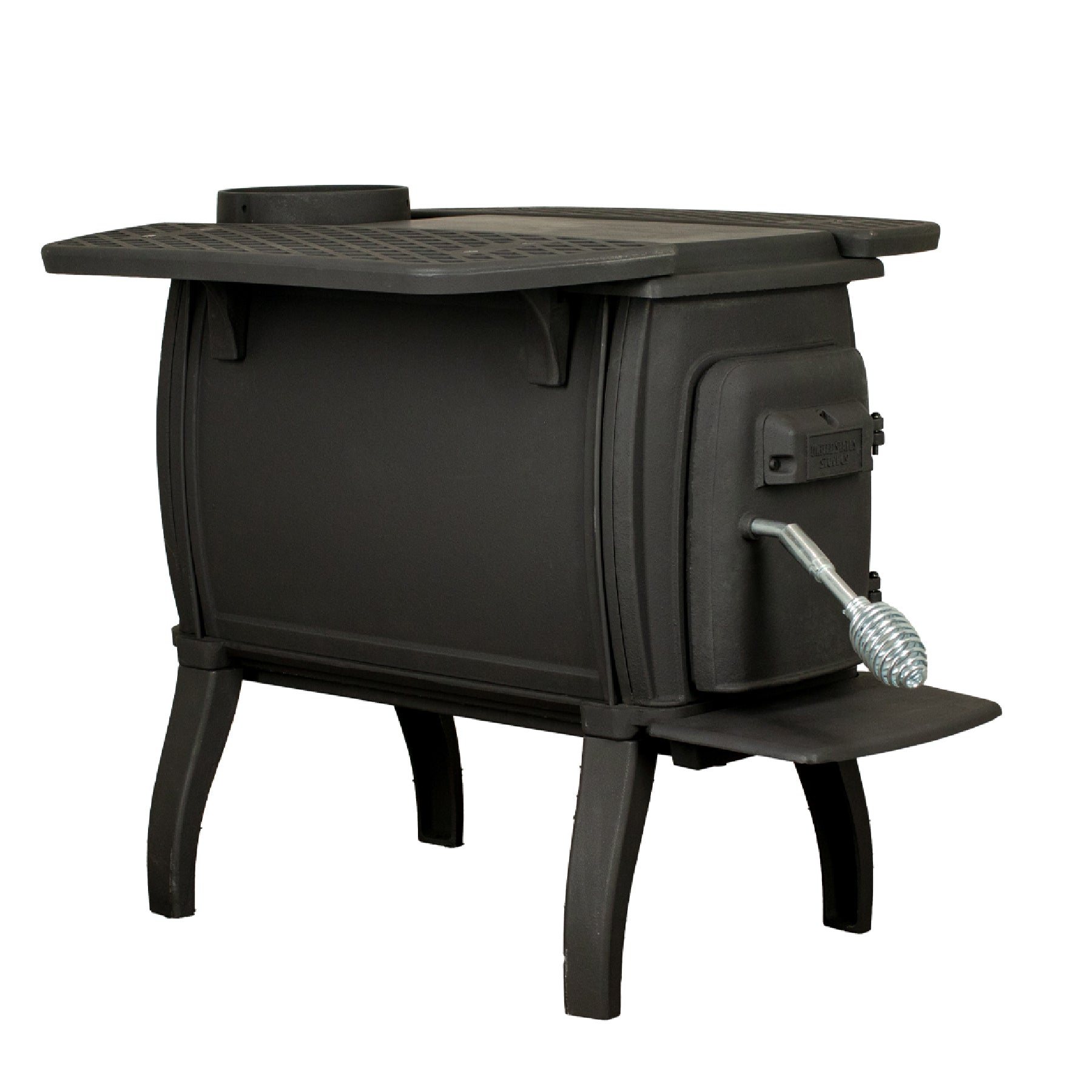 USLW900E-KIT: Cast Iron Log Wood Stove and Dual Side Table Set