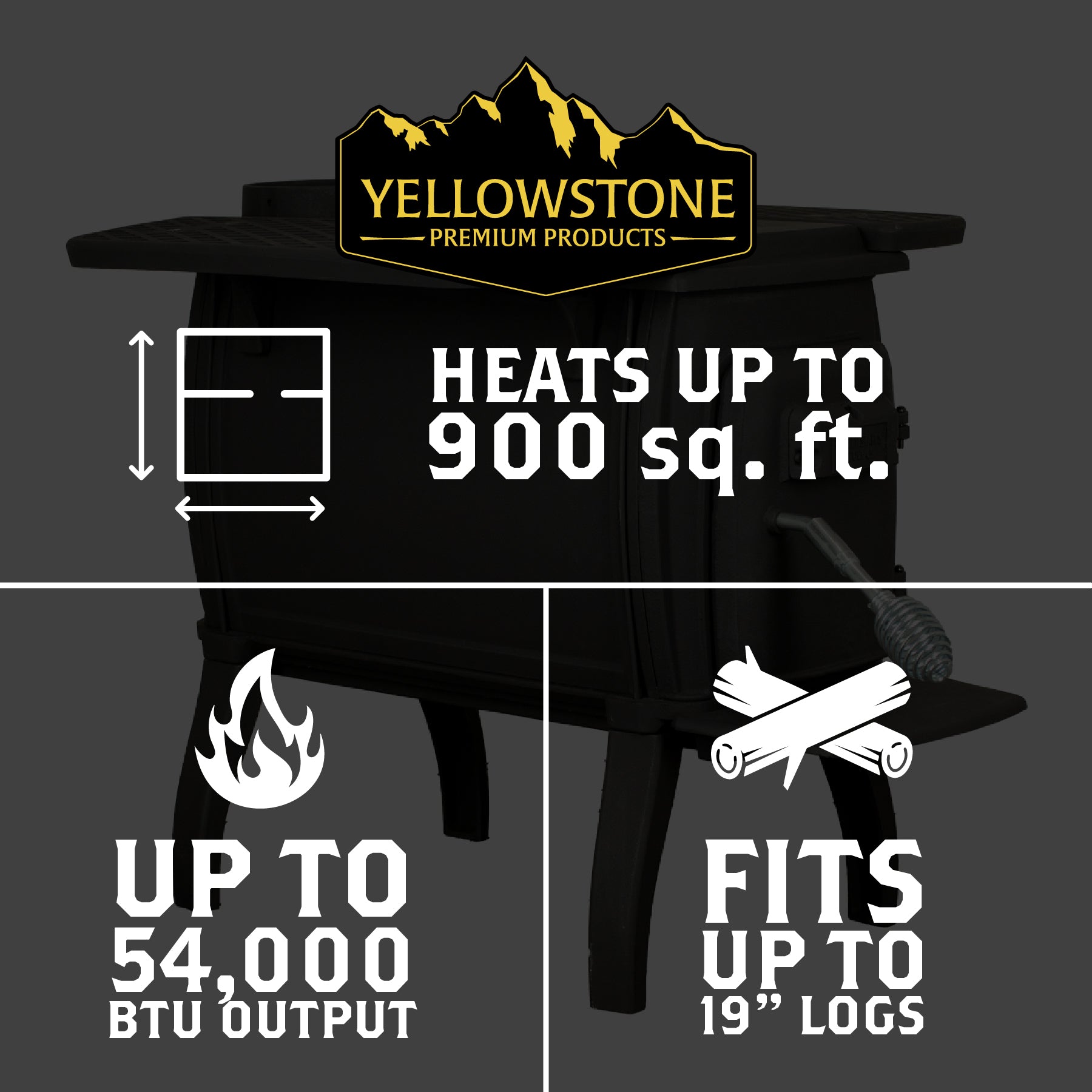 USLW900E-KIT: Cast Iron Log Wood Stove and Dual Side Table Set