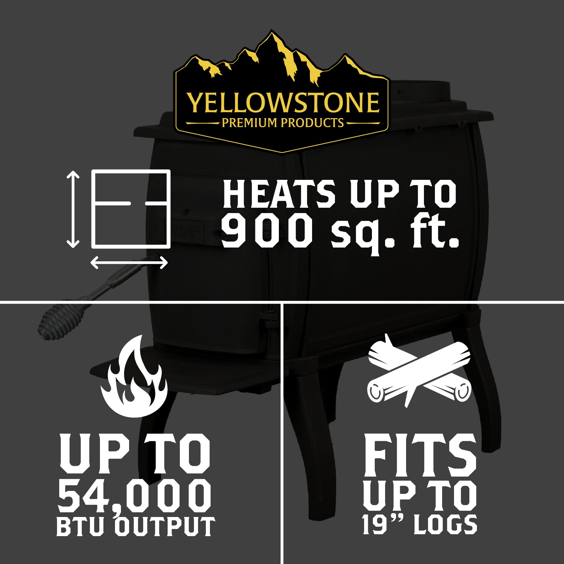 USLW900E: Cast Iron Log Wood Stove